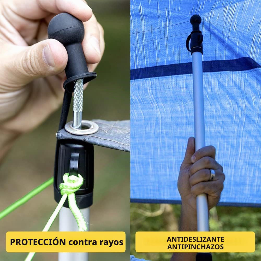 Varilla telescópica Everbeam para toldo, Camping, Senderismo, Pesca. Barra de Aluminio Ajustable 233 cm. Portátil, Ligera, Genial para Carpa o vivac. Incluye Vientos, piquetas, Bolsa de Transporte