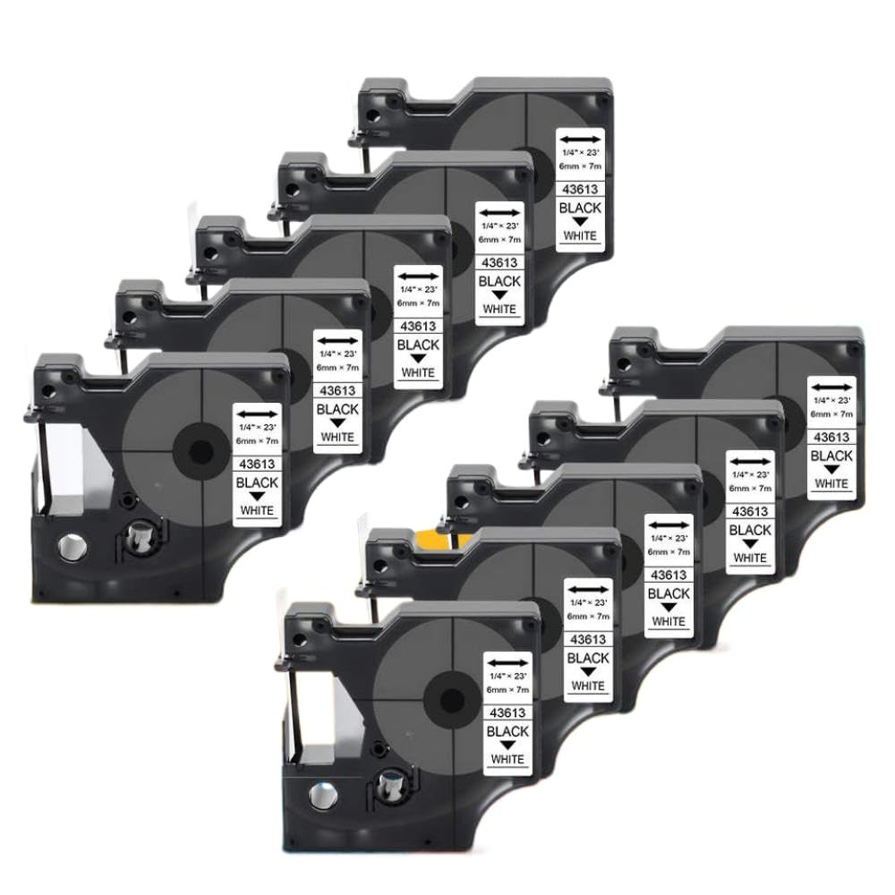 10PK 6mm 43613 Nastro a cassetta nero su bianco compatibile con LabelManager 160 5200 4200 Maker 43613