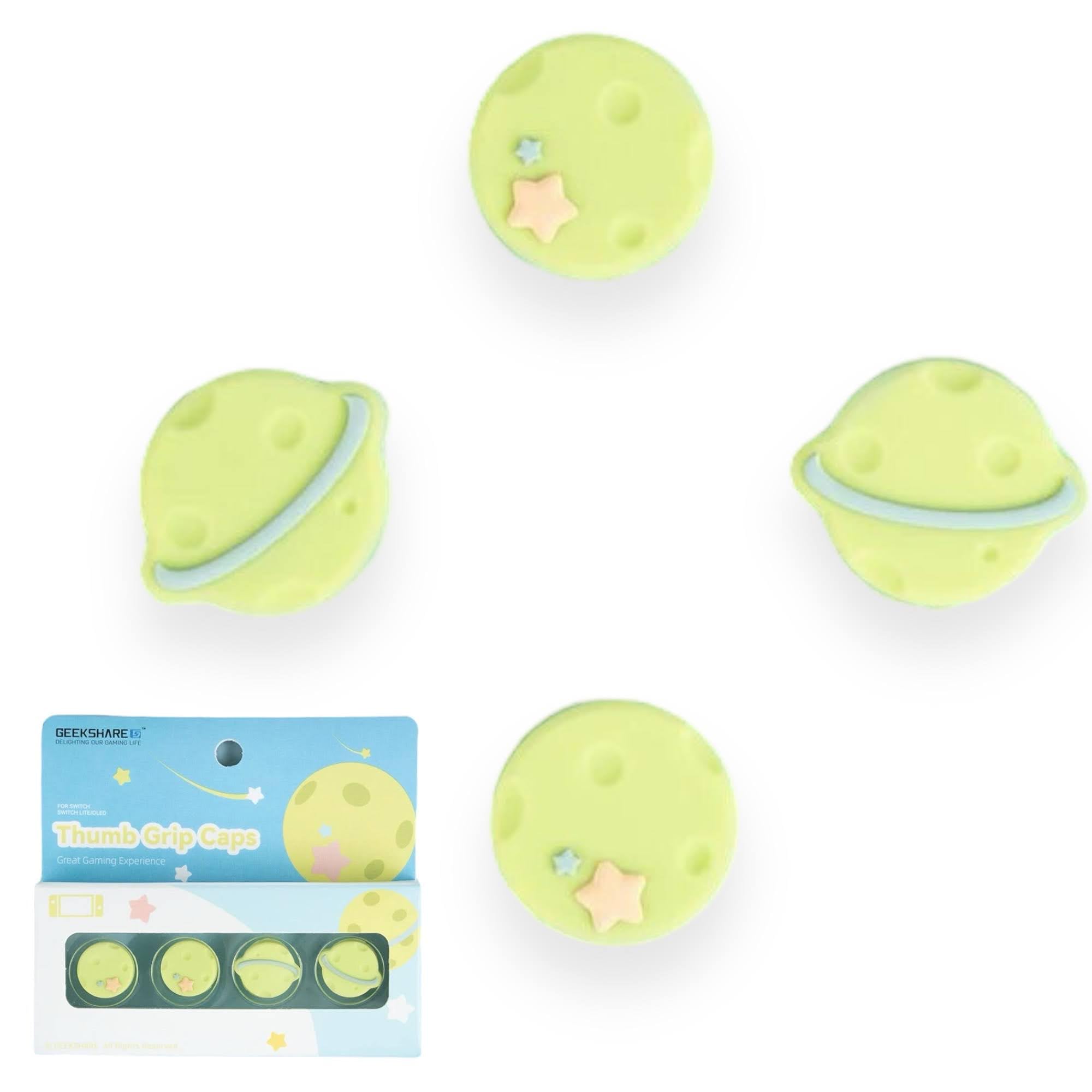 Prysm Gaming Geekshare Green Moons & Planets Thumb Grips Compatible with the Nintendo Switch Joy-Cons OLED and Switch Lite Silicone Protective Covers - 4 Pack