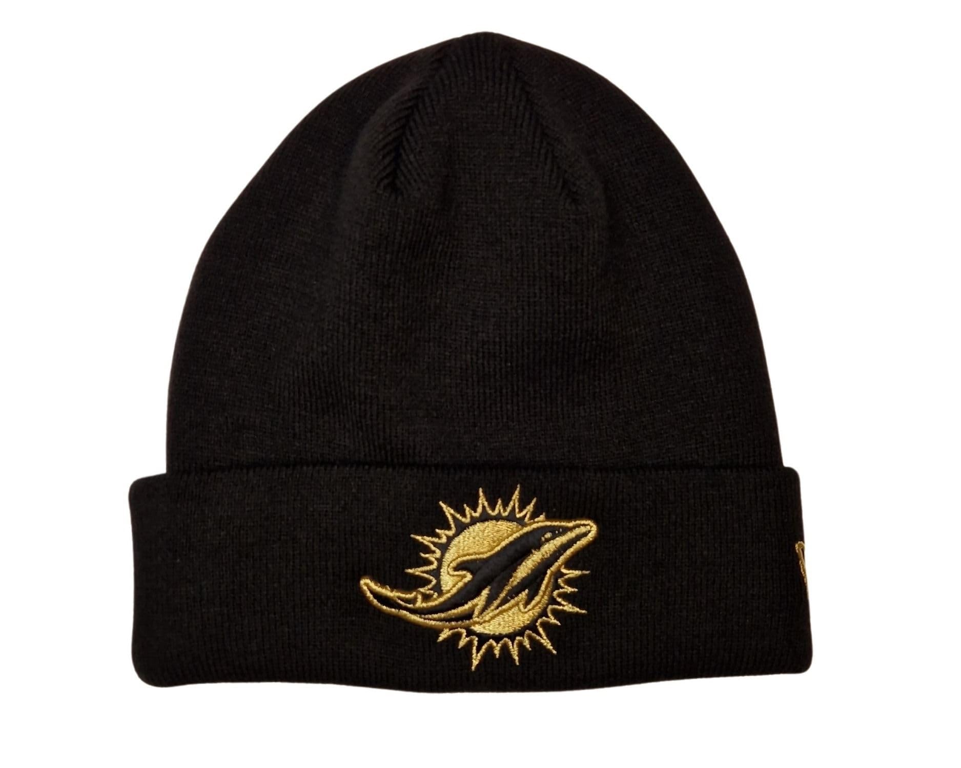 New Era Miami Dolphins NFL Metallic Logo Cuff Knit Black Gold Beanie