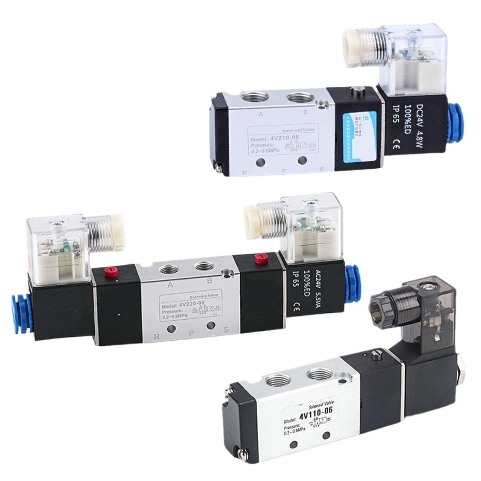 0P7BR328B 2PCS 4V Series Pneumatic Control Solenoid Valve 5 Way 2 Position 3 Electric Magnetic Valves(4V310-08,DC12V)