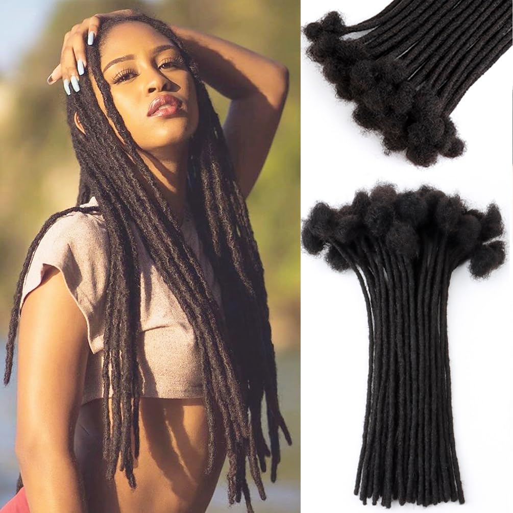 100% Human Hair Loc Extensions 0.4cm Width 18 Inch 60 Strands Full Handmade Dreadlock Extensions for Men Women Kids Can Be Dye