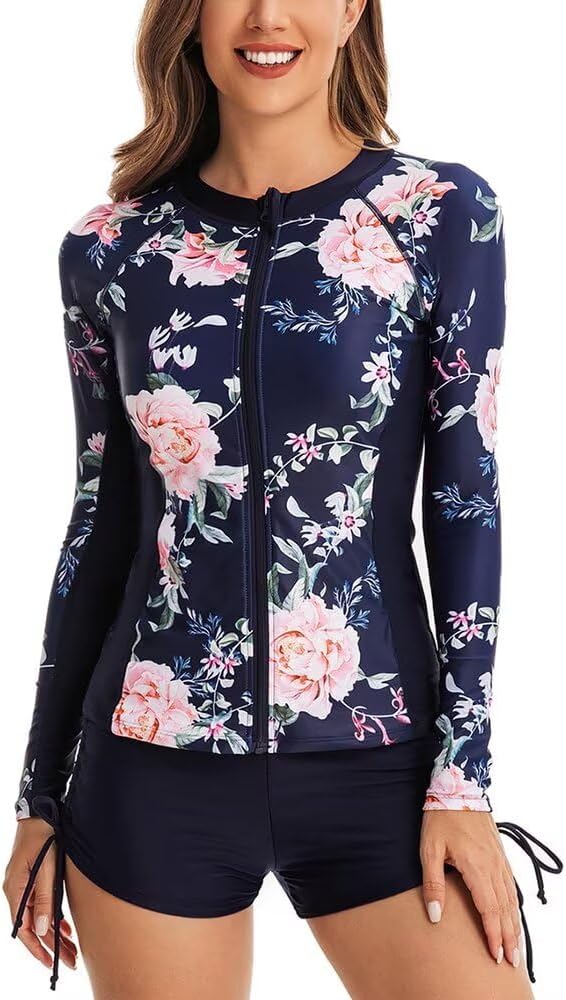 Women Two Piece Rash Guard Swimsuits UPF 50+ Swim Shirt with Boyshort Bottom,One Piece Bathing