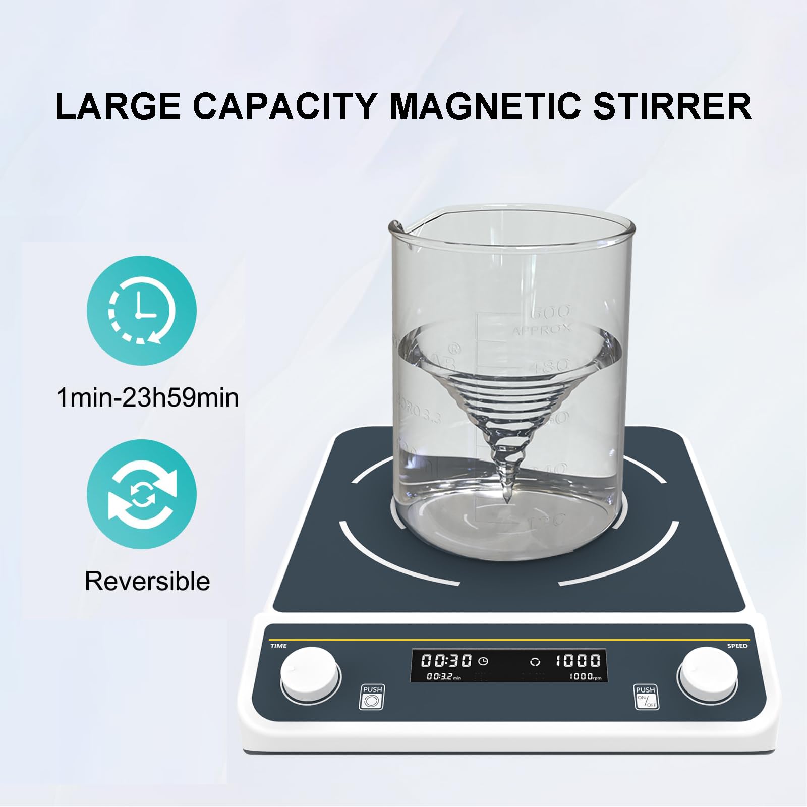 Agitatore Magnetico Grande Capacità 5-50L Display LCD Agitazione Avanti E Indietro Velocità 50-1500 Giri/Min Temporizzazione 1 Min-23h59min Miscelatore Magnetico Agitatore Laboratorio,10L
