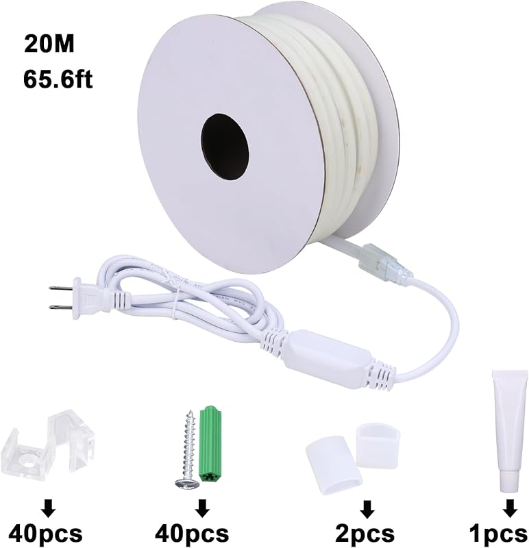 BENLUN 20m IP65 Vízálló COB LED Szalag 3000K Meleg Fehér - Kültéri Flexibilis Vágható 220V Világítás EU Csatlakozóval, Építkezéshez, Hálószo