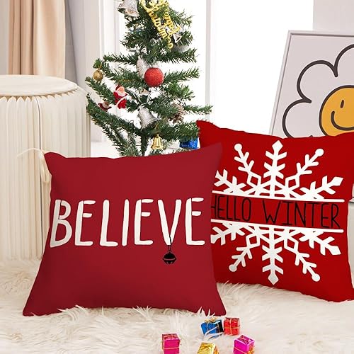 Miniatura 5 de AACORS AA237-18 - Funda de almohada navideña de 18 x 18 pulgadas, decoración de campanas pequeñas, decoración de casa de campo para el hogar, sofá,