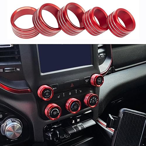 Miniatura 1 de Accesorios para Dodge Ram 2018-2021, cubierta de perilla de control de aire acondicionado, interruptor de consola central (rojo)