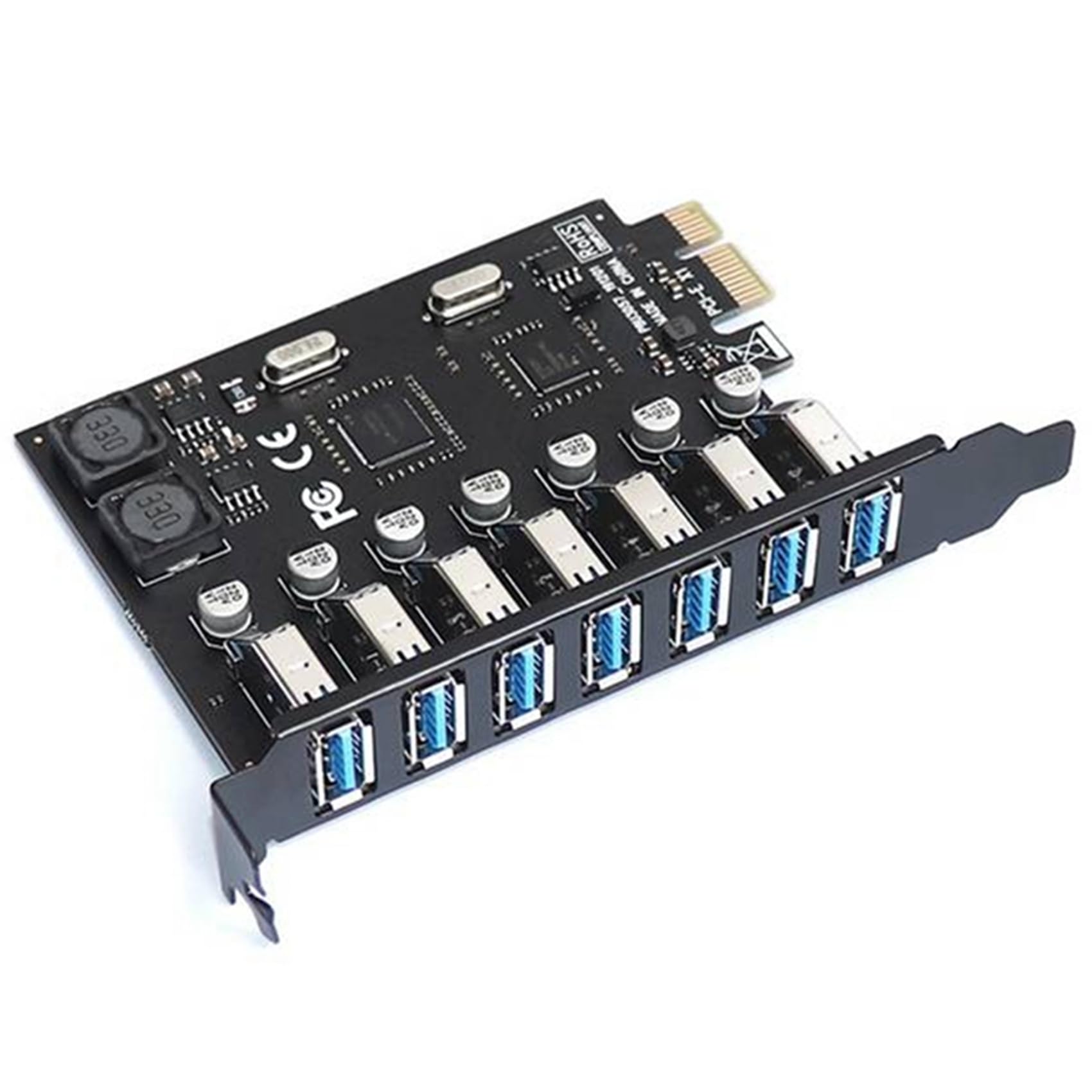 3X Adaptateur PCI Express USB 3.0 PCI E à 7 Ports Carte Adaptateur D'Extension USB 3 Convertisseur de ContrôLeur USB3 PCIe PCI-E X1 (Via)