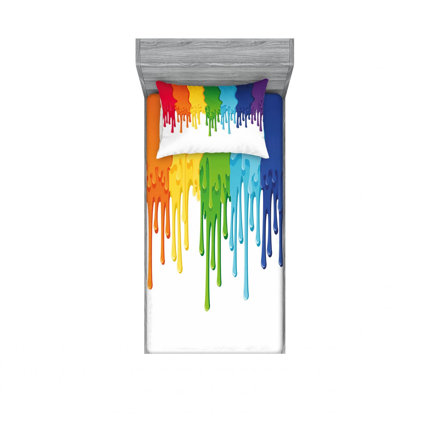 Ambesonne Abstract 2 Pack Fitted Sheet & Pillow Sham Set, Rainbow Colored Paint, 4 Pcs Bedding Decor, Package Contains 2 Twin Size Fitted Sheets & 2 Pillow Covers, Rainbow Colors