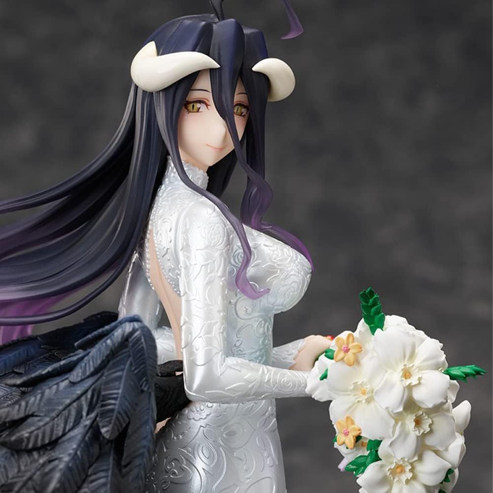 QAHEART 25cm Albedo Figure Statue Model, Big Size Anime Figure White Wedding Dress Version Albedo Figurine Sculpture, PVC Handmade Collectible Desktop Display Decoration