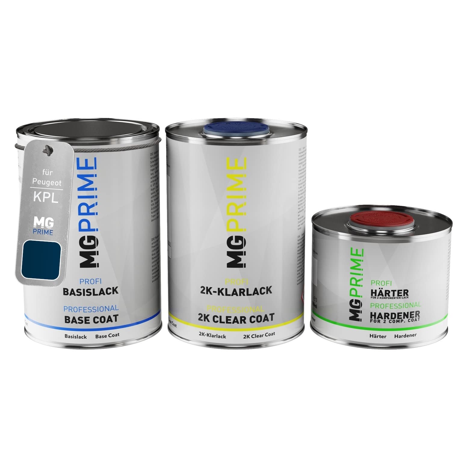 MG PRIME Peinture voiture kit de pot pour Peugeot KPL Bleu Montebello Nacre Metallic/Montebello Blau Metallic couche de base vernis 2C durcisseur prêt à pulvériser 2,5l