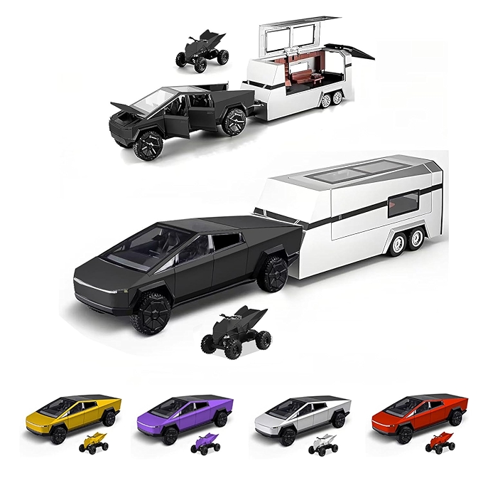 电动玩具卡车组合套装 - Cybertruck, RV摩托车, Cybertquad合金模型车，适合6岁及以上儿童，带音效和灯光