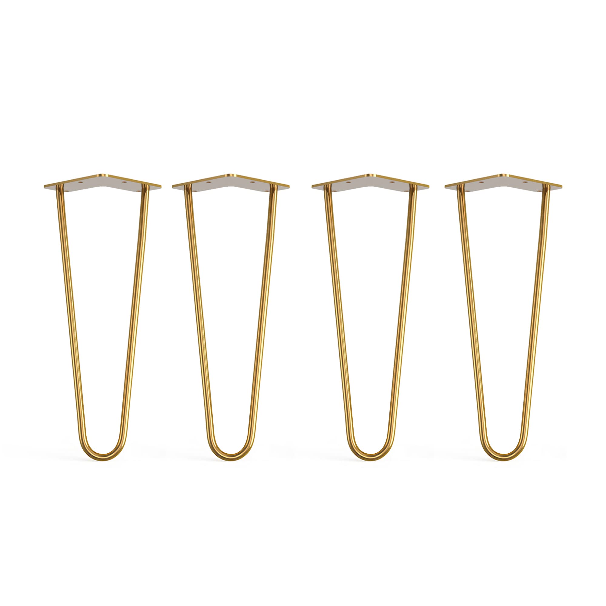 Dt Ironcraft Gold (Brass) 4 X Hairpin Legs With Floor Protector Feet & Screws - 35Cm 2 Rod / 10Mm, Gold Brass