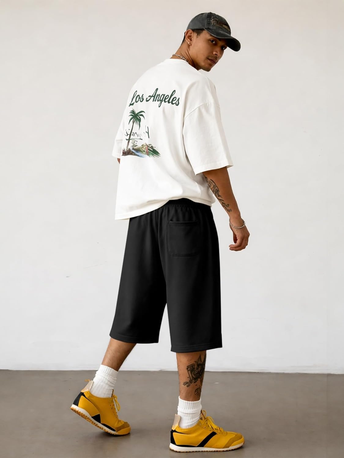 JMIERR 2026 Men's Baggy Sweat Shorts Lightweight Under Knee Casual Raw Hem Drawstring Y2K Shorts Loose Fit Gym Shorts - Image 3