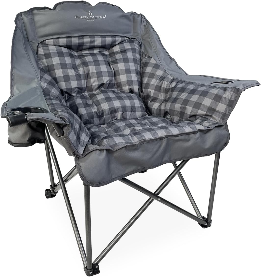 Black Sierra Oversized Camping Chair for Adults, Heavy Duty Outdoor Seat with...