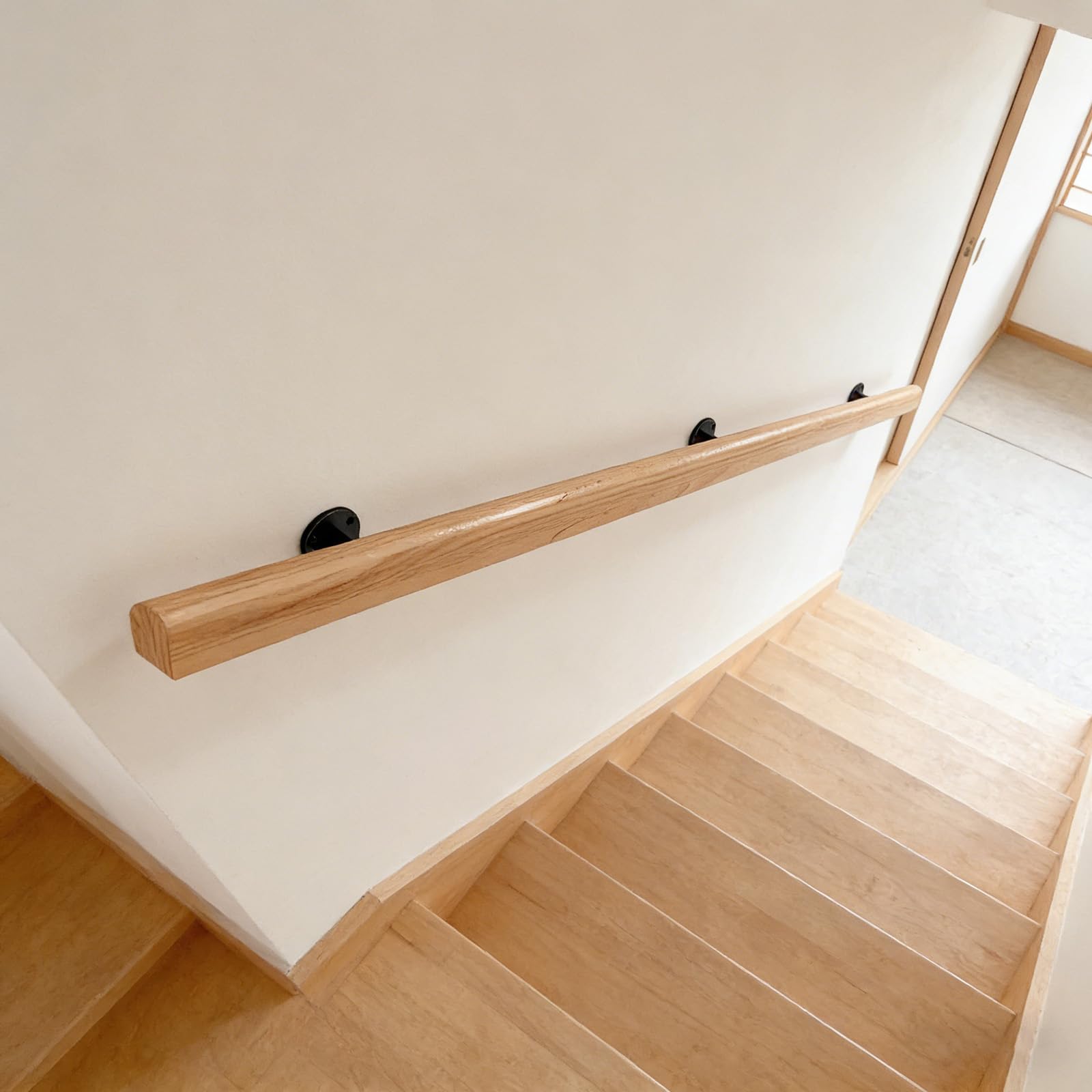 Pasamanos De Madera Para Escalera Interior, Barandilla Antideslizante De 50-600 Cm, Montada En La Pared Con Soporte De Metal Para Lofts De Jardín De Casa