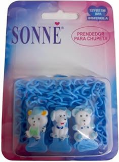 Prendedor de Chupeta Pop Correntinha Kit C/3 Az, Sonne, Azul