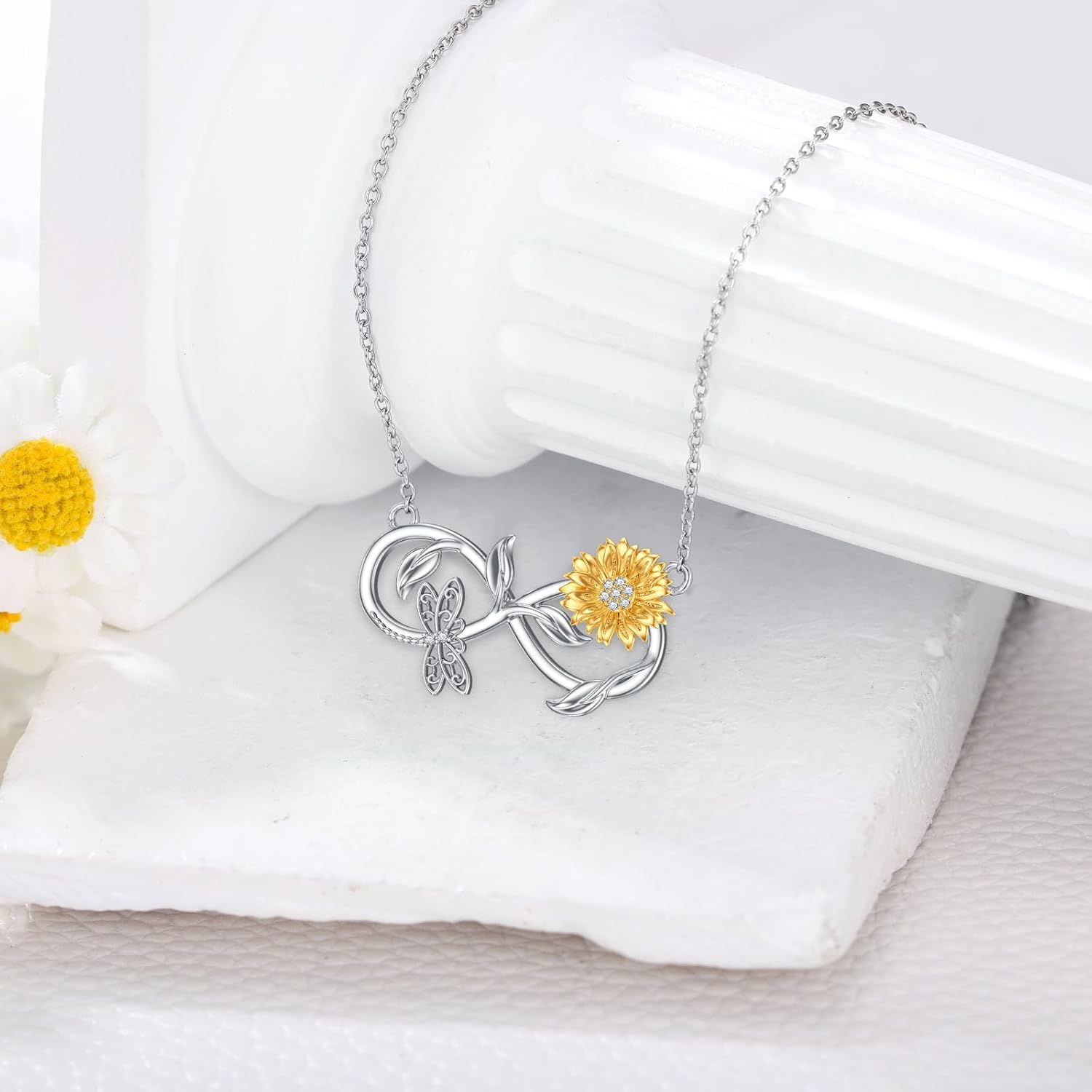 Diamond Sunflower Infinity Necklace 925 Sterling Silver Dragonfly Infinity Pendant Necklace Dainty Jewelry Gifts for Women - Image 5