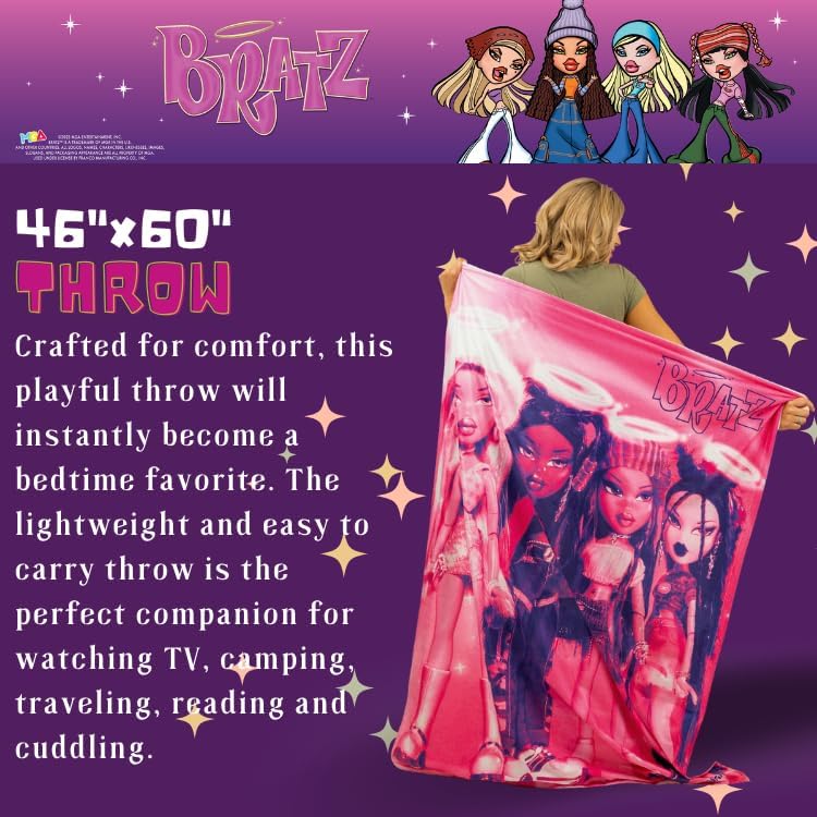 Franco Collectibles Bratz Dolls Bedding Super Soft Plush Throw, 46 in x 60 in, (Official Licensed Product) - Image 2