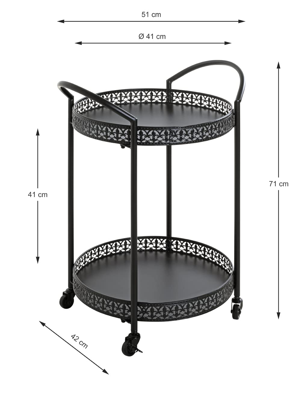 HAKU Carrello di servizio nero, metallo - Dim. L 51 cm x A 71 cm x P 42 cm, Stile Art Deco