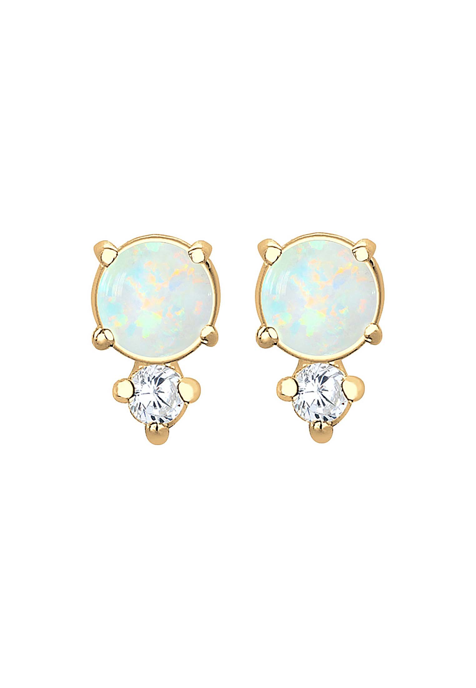 Elli Ohrringe Damen Ohrstecker Vintage mit Zirkonia Kristallen und Opal | 925 Sterling Silber vergoldet