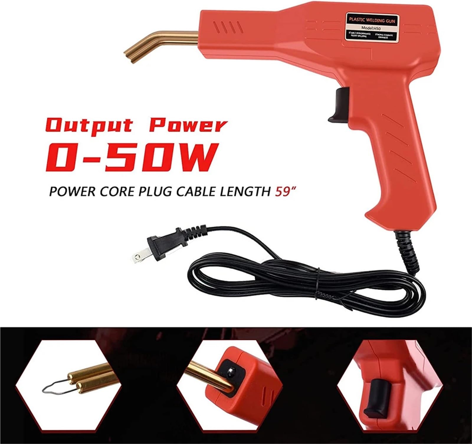 Soudeuse Plastique Soudeur plastique rouge 50W, pistolet à ongles chaud avec 200/400/800 clous, Kit de réparation pare-chocs voiture, outil fissuration, Machine souder le PVC(800pcs)