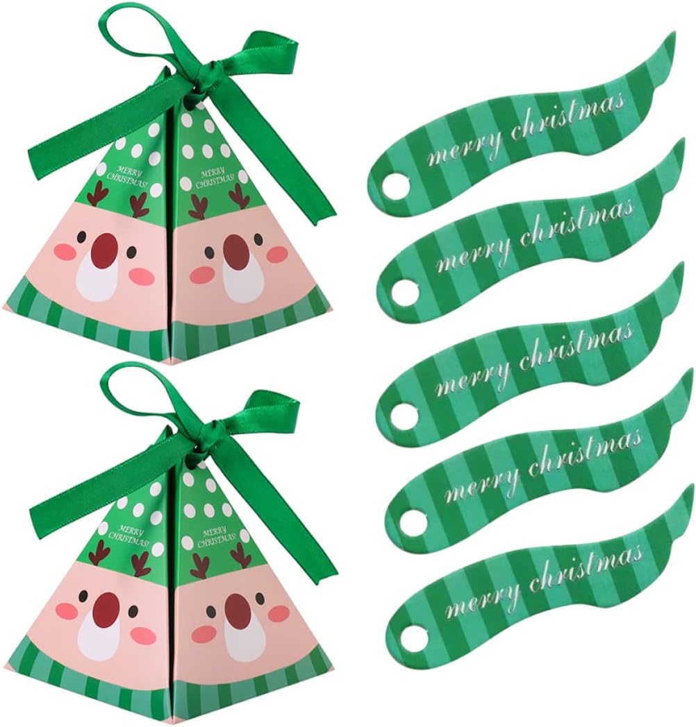 Pyramid Candy Box Christmas Party Boxes Striped Pattern for Christmas Treats