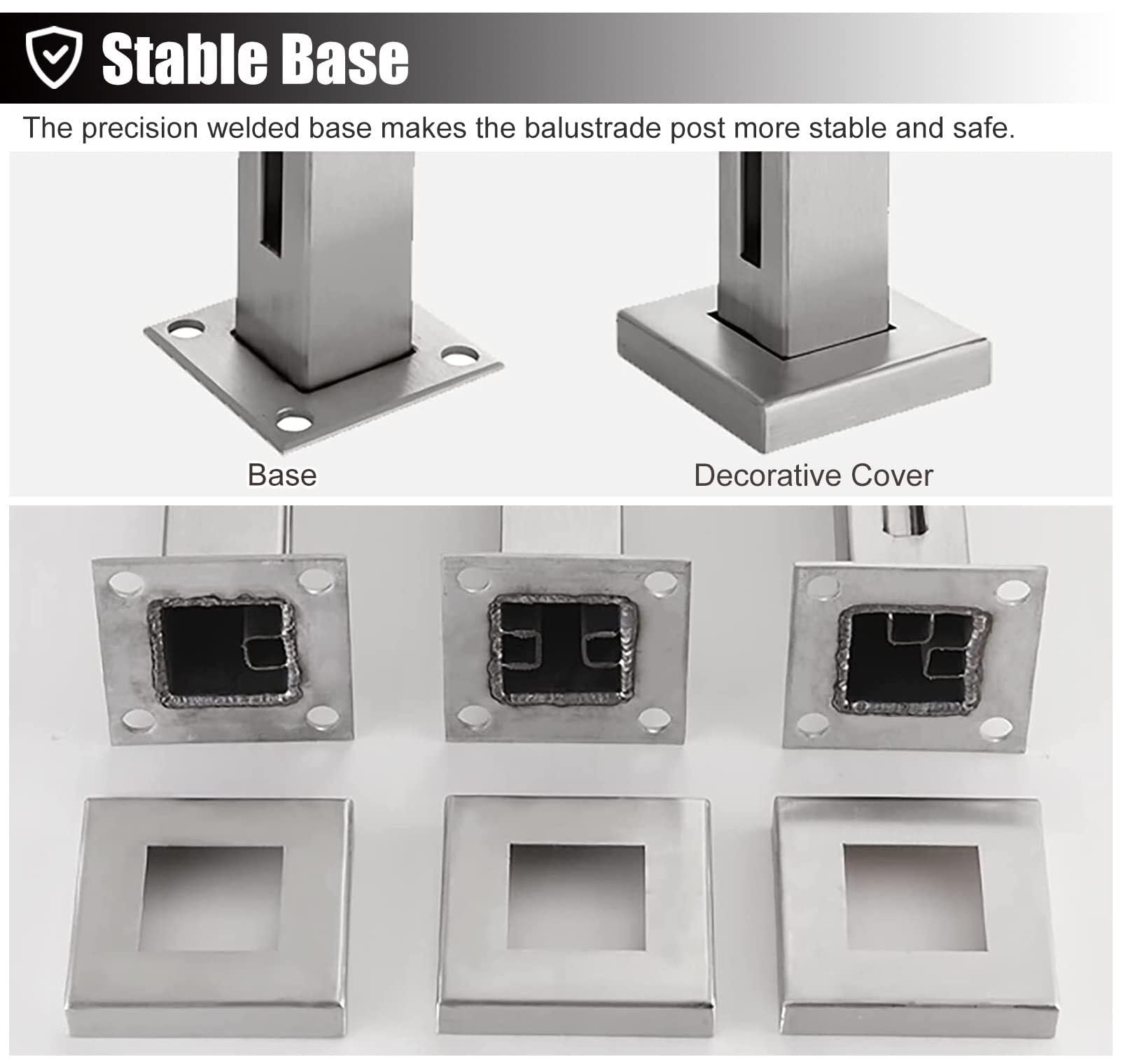 System słupków balustradowych ze stali nierdzewnej 304, zestaw balustrad na balkon, ogrodzenie patio, pasuje do paneli 10/12 mm 80 cm - i Ele Design