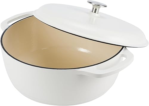 Miniatura 3 de Tienda Basics - Olla de horno holandés de hierro fundido esmaltado con tapa, redonda, asas duales, resistente, mediana, 6 cuartos de galón, color