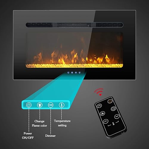 Miniatura 9 de PHI VILLA Chimenea eléctrica de 72 pulgadas montada en la pared y empotrada, chimenea lineal ultrafina de 3.19 pulgadas 7501500 W con control