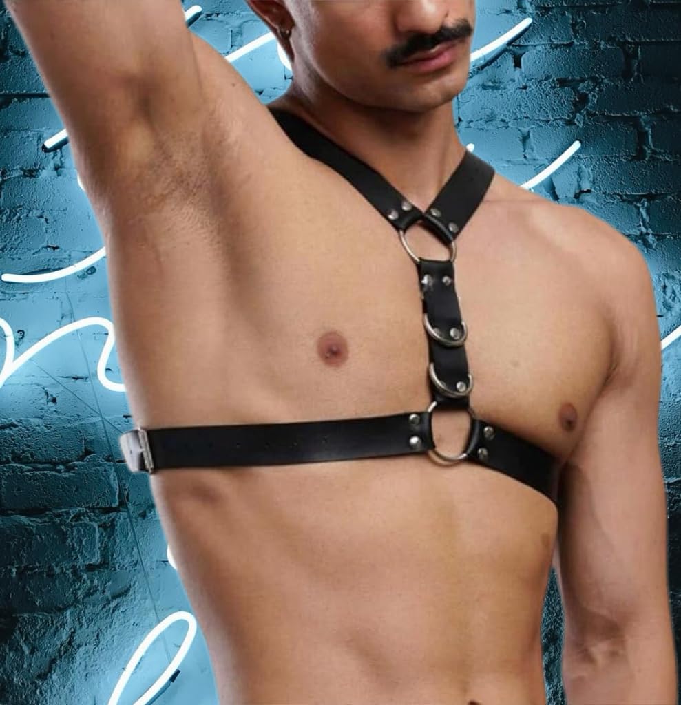 Men's BDSM genuine leather chest strap,punk rave style belt, chest harness,leather harness,style men's seat belt,sexy clothing chest strap, shoulder strap,cosplay nightclub sexy punk, club attire