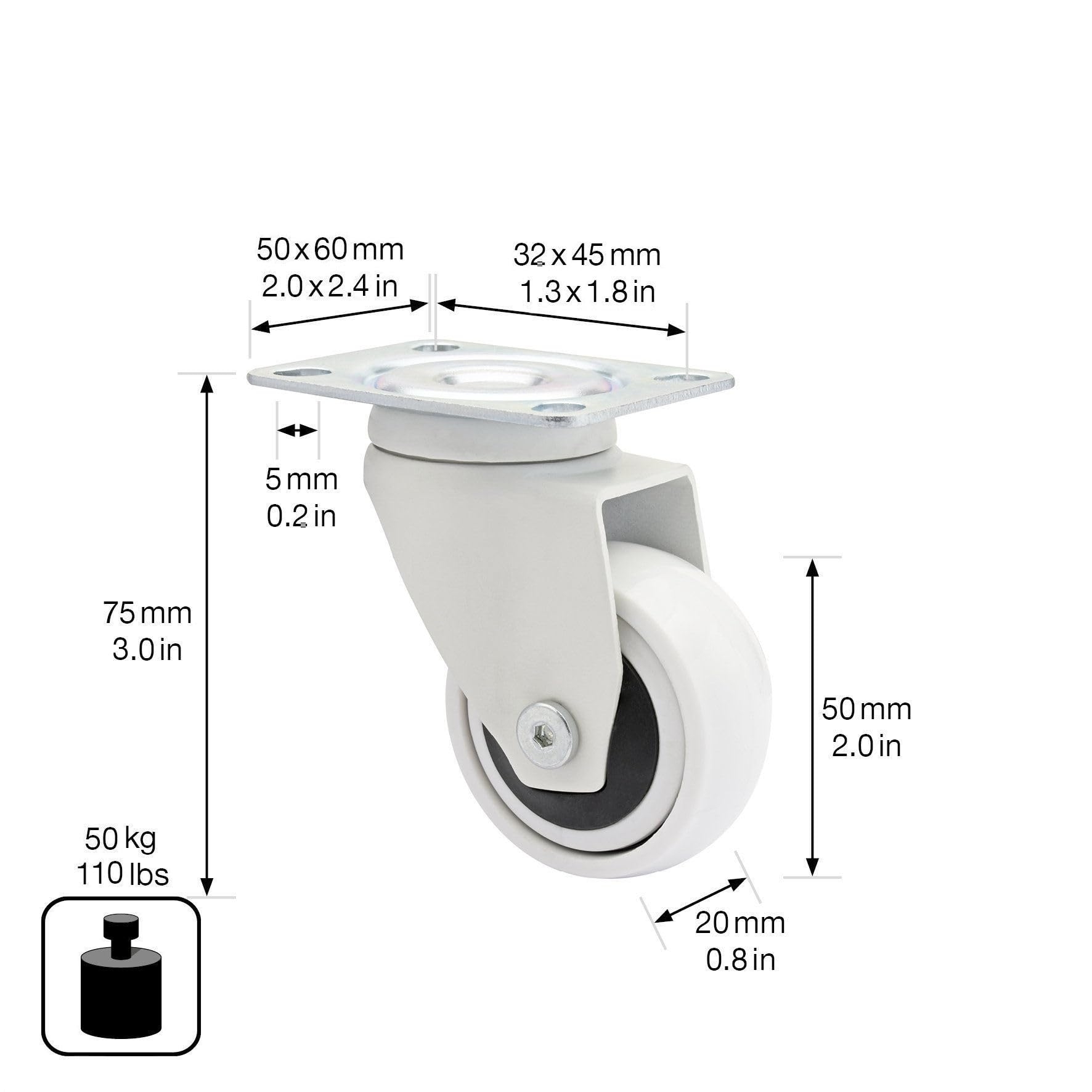 Image secondaire de Roulette Pivotante Design 3C - WAGNER, 50 mm, Blanche, Charge 50 kg