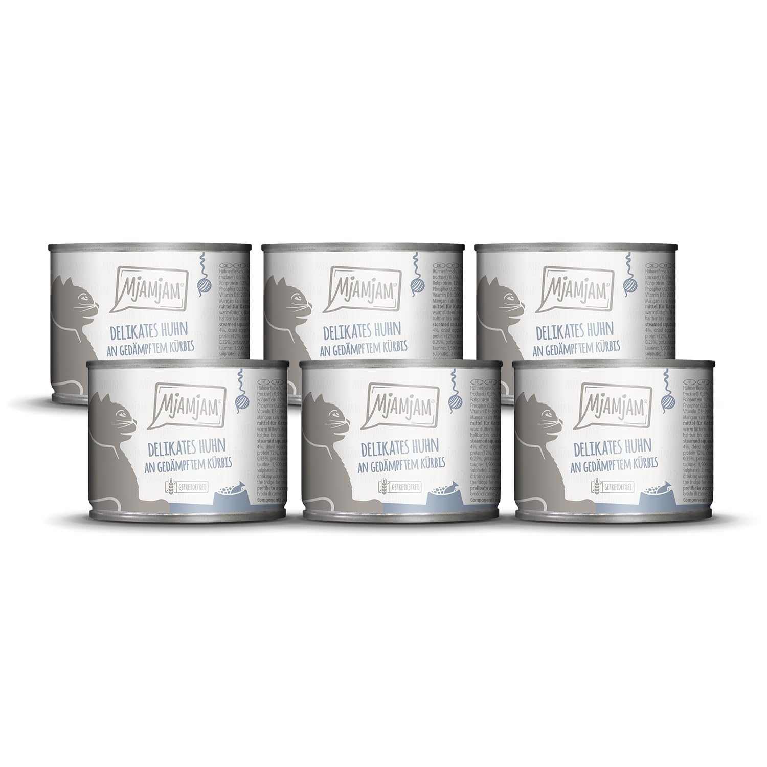 MjAMjAM - Premium Nassfutter für Katzen - delikates Huhn an gedämpftem Kürbis, 6er Pack (6 x 200g), getreidefrei mit extra viel Fleisch