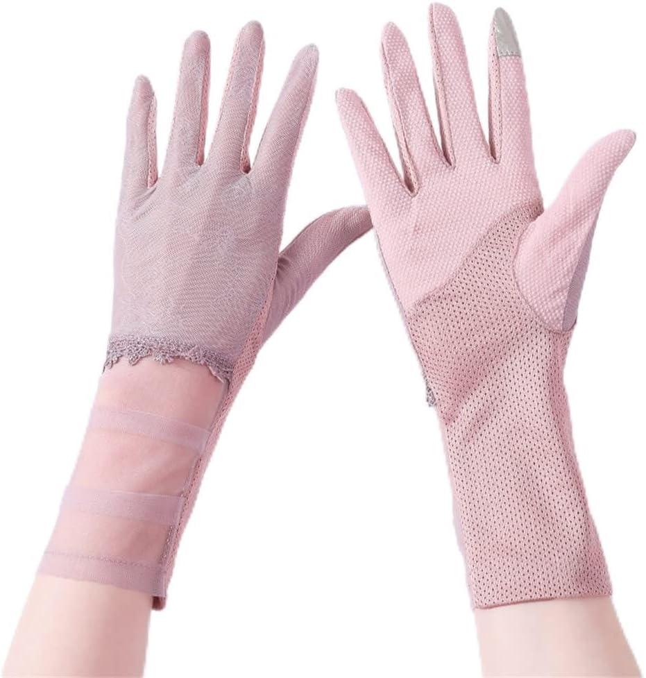 Gloves Ice Silk Driving Women's Thin Breathable Full Finger Lengthened Lace Sleeves