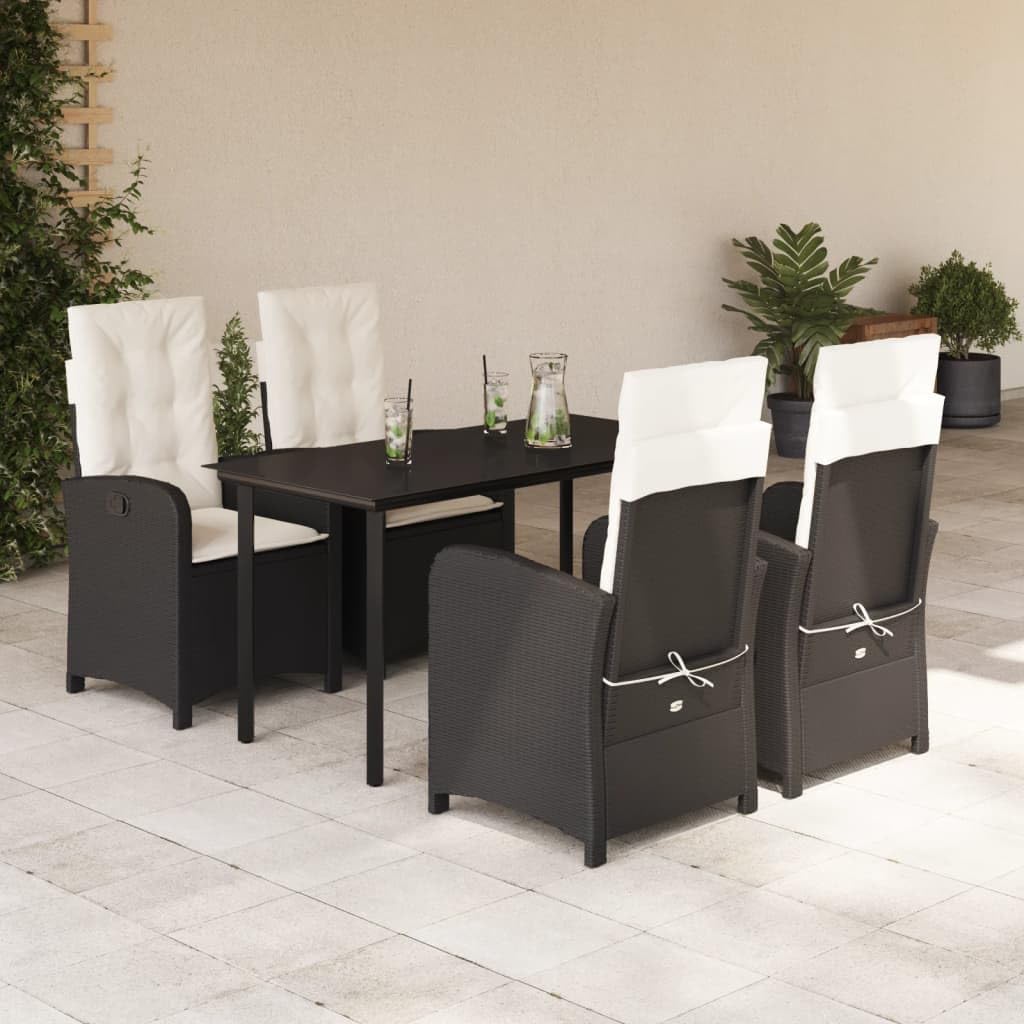 KCCKOM Garden Furniture Set 5 Piece Patio Dining Set with Cushions Black Poly Rattan
