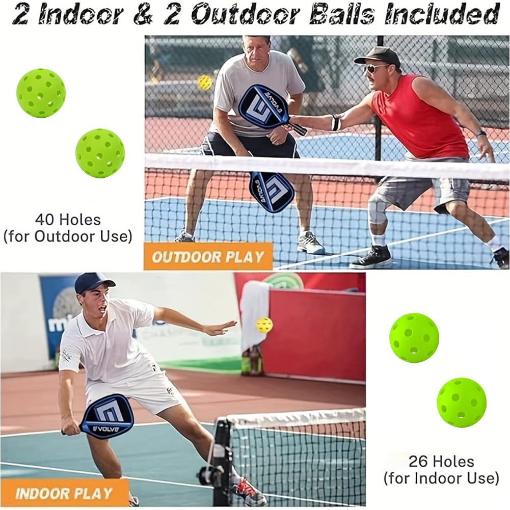 Pickleball - Juego de raquetas de remo para pickleball con 4 remos, 4 pelotas y 1 bolsa de transporte, para principiantes y jugadores recreativos, para exteriores e interiores