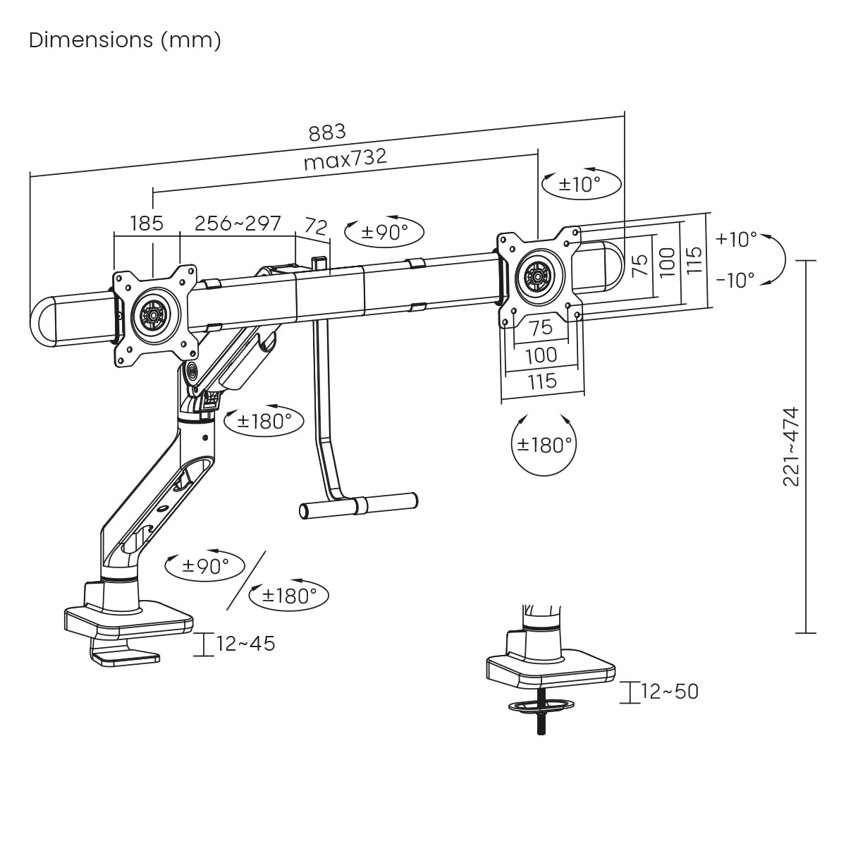 My Wall HL59L - Supporto da tavolo per monitor da 43,2 cm (17) - 81,3 cm (32), inclinabile, girevole, regolabile in altezza