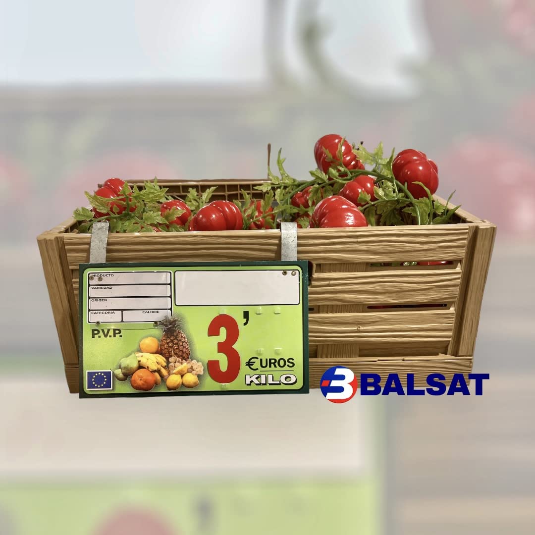 BALSAT Portaprecio fruteria, Portaprecio para frutas y verduras, Cartel para fruteria, Precios para fruteria - Paquete de 12 ud. (Ganchos)