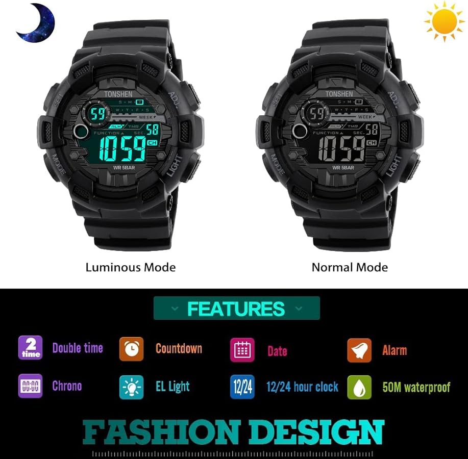 Orologio Digitale Ragazzo Gomma Uomo Moda Sport Cronometro Polso - Foto 5