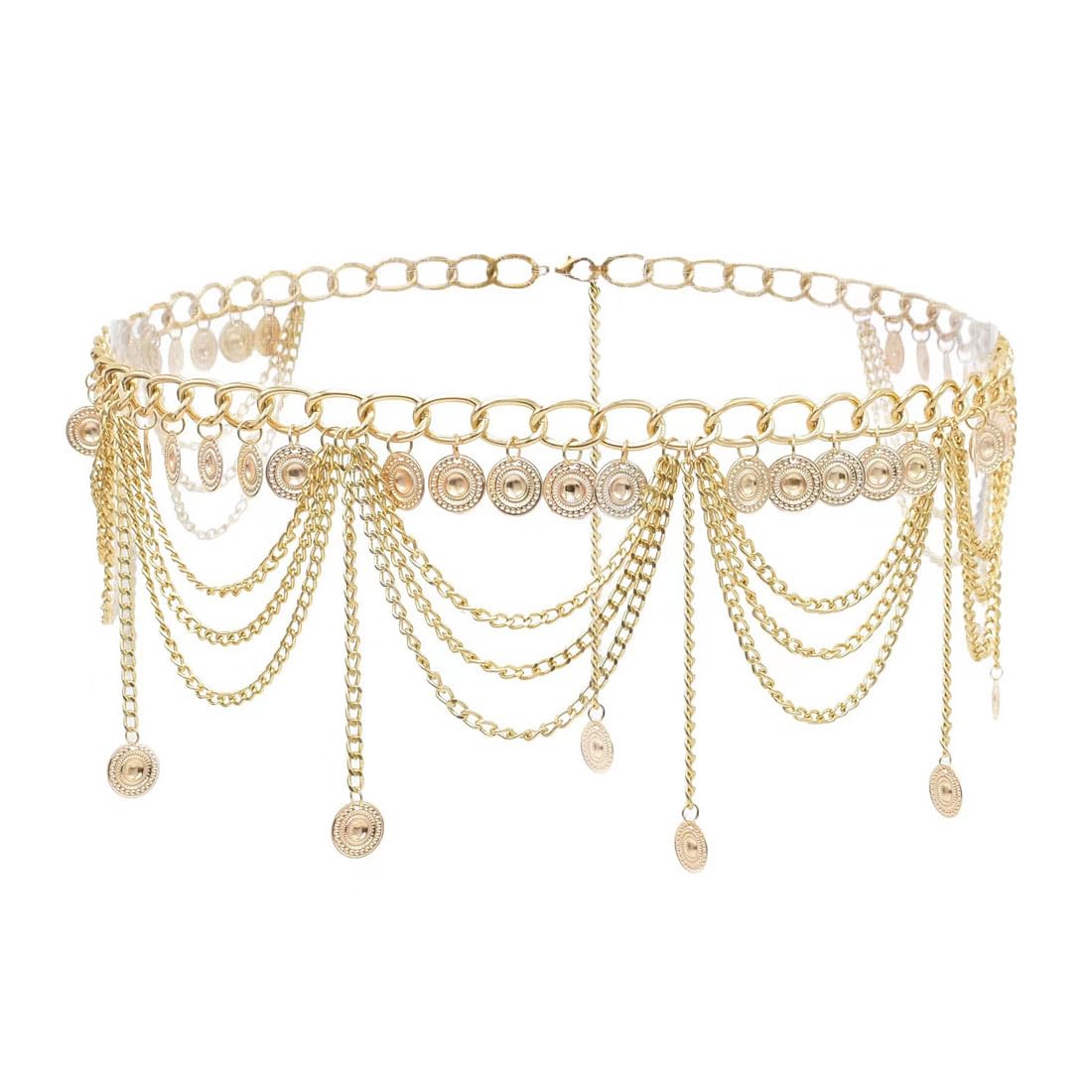 Cadenas de cuerpo,Cinturones para mujer,Accesorio de cadena para cintura para danza del vientre con colgante de borla, longitud de cadena 70 cm + cadena alargadora 30 cm (oro)