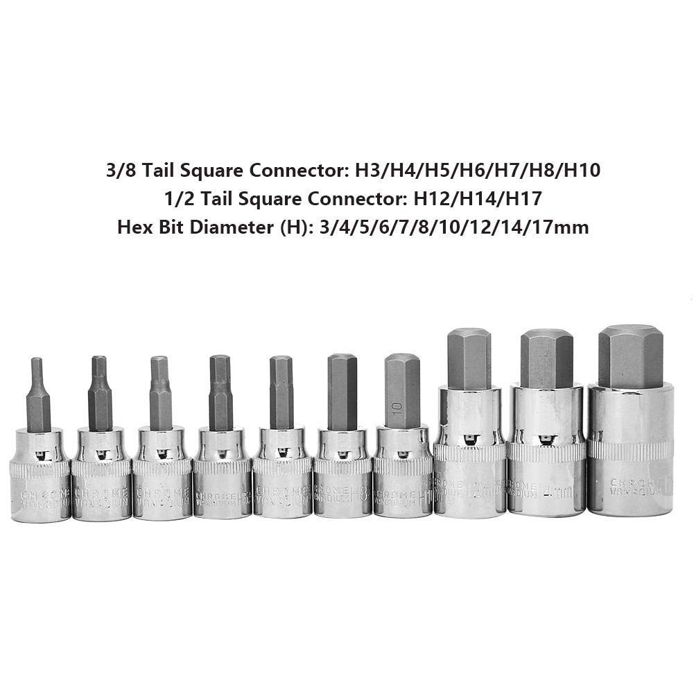 10 szt. Gniazdo sześciokątne, adapter gniazda 3/8" 1/2" 3-17 mm Zestaw wierteł i kluczy nasadowych dla przemysłu budowlanego, przemysłu produkcyjnego, napraw domowych, narzędzi dla przemysłu naprawy