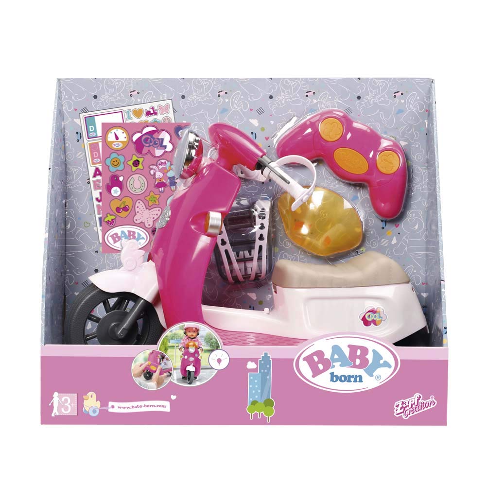 Zapf Creation 824771 BABY born City RC Scooter Puppenroller mit Fernsteuerung und Lichteffekten, Puppenzubehör 43 cm, pink/weiß