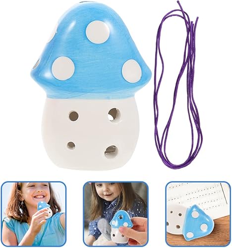 Miniatura 9 de Ipetboom Ocarina - Colgante de cerámica Ocarina de 6 agujeros con forma de hongo Ocarina en forma de hongo de China azul collar flauta para niños