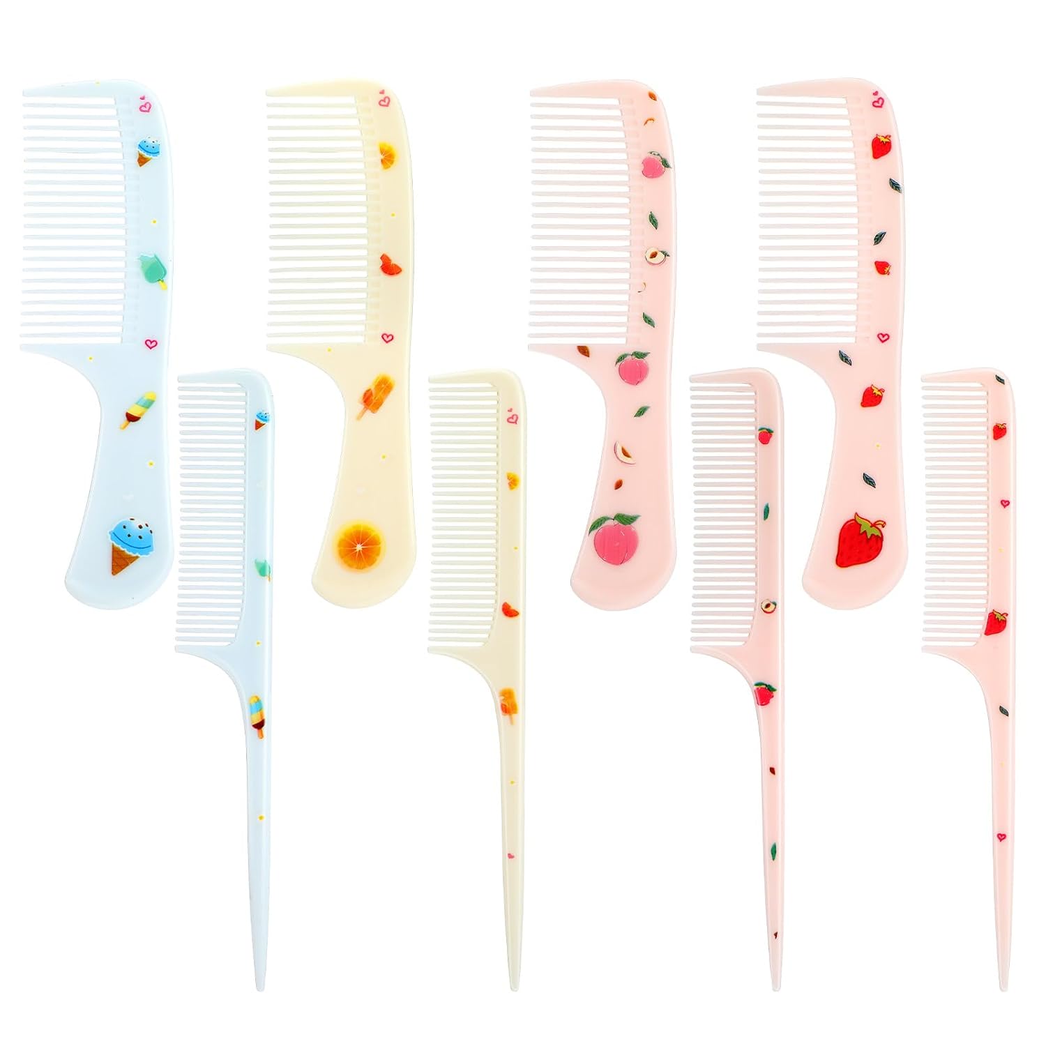 Kifmurase 8PCS Cute Baby Hair Comb Set - Tiny Rat Tail Parting Combs for Toddler Girls, Pink Strawberry Design, Gentle for Curly Straight Hair