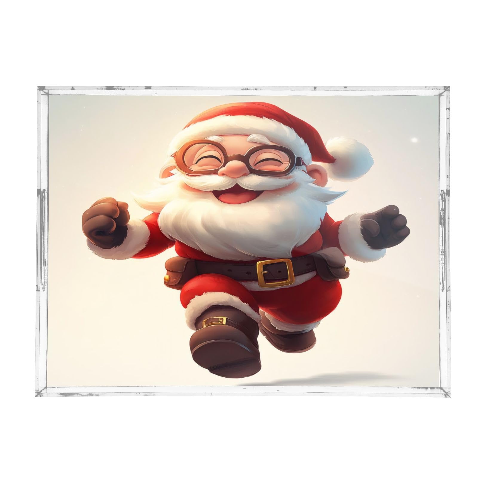 Msyxl Cartoon Santa Claus Serving Tray for Coffee Table, Decorative Acrylic Tray Cartoon Santa Claus Tray with with Handles for Breakfast, Ottoman, Countertop, 12x16 in