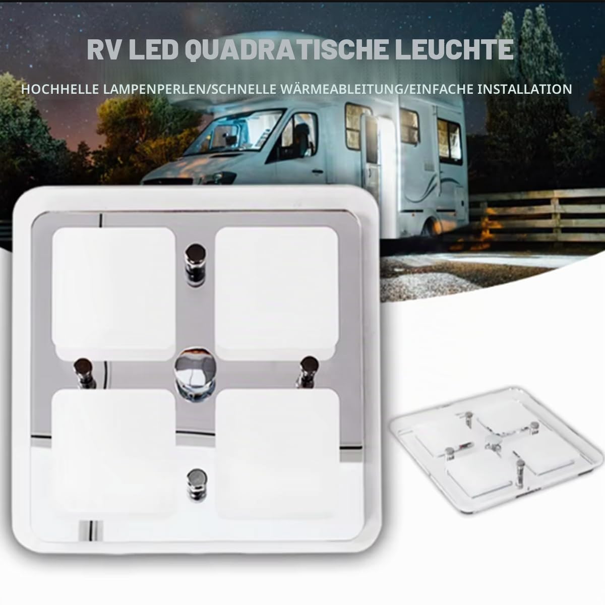 12 V Wohnmobil-Innendecken-LED-Quadrat-Acryl-Panel-Licht mit Touch-On/Off-Dimmung, warmweißes + blaues Licht, dimmbare Wohnwagen-Innenbeleuchtung für Wohnmobil, Boot, LKW