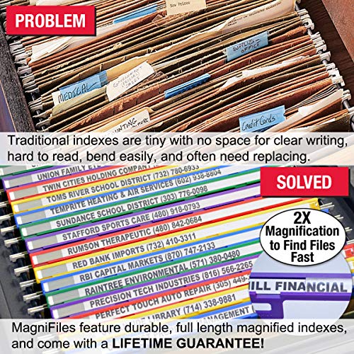 Ultimate Office MagniFile Insertable Hanging File Folder Tabs. Indexes That Double The Size of Your File Titles to Find Files Fast! (Set of 10), Assorted - Thumbnail 3
