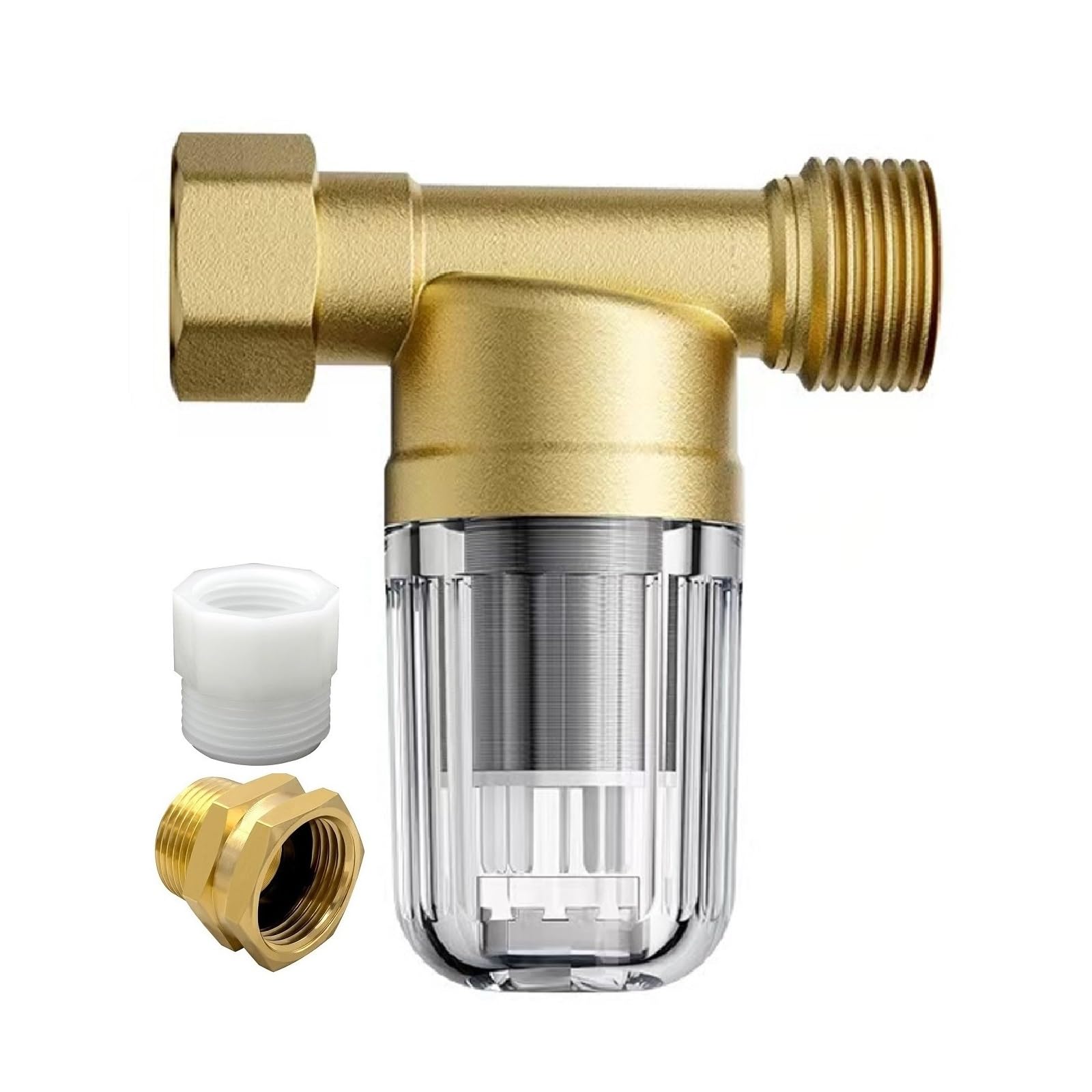 Juinbaomax XZ02 50 Micron Reusable Washing Machine Water Filter, Compact Brass Washer Water Filter, for Washing Machine, Heater, Camping, Travel, Anti Scale Portable Sediment Filter