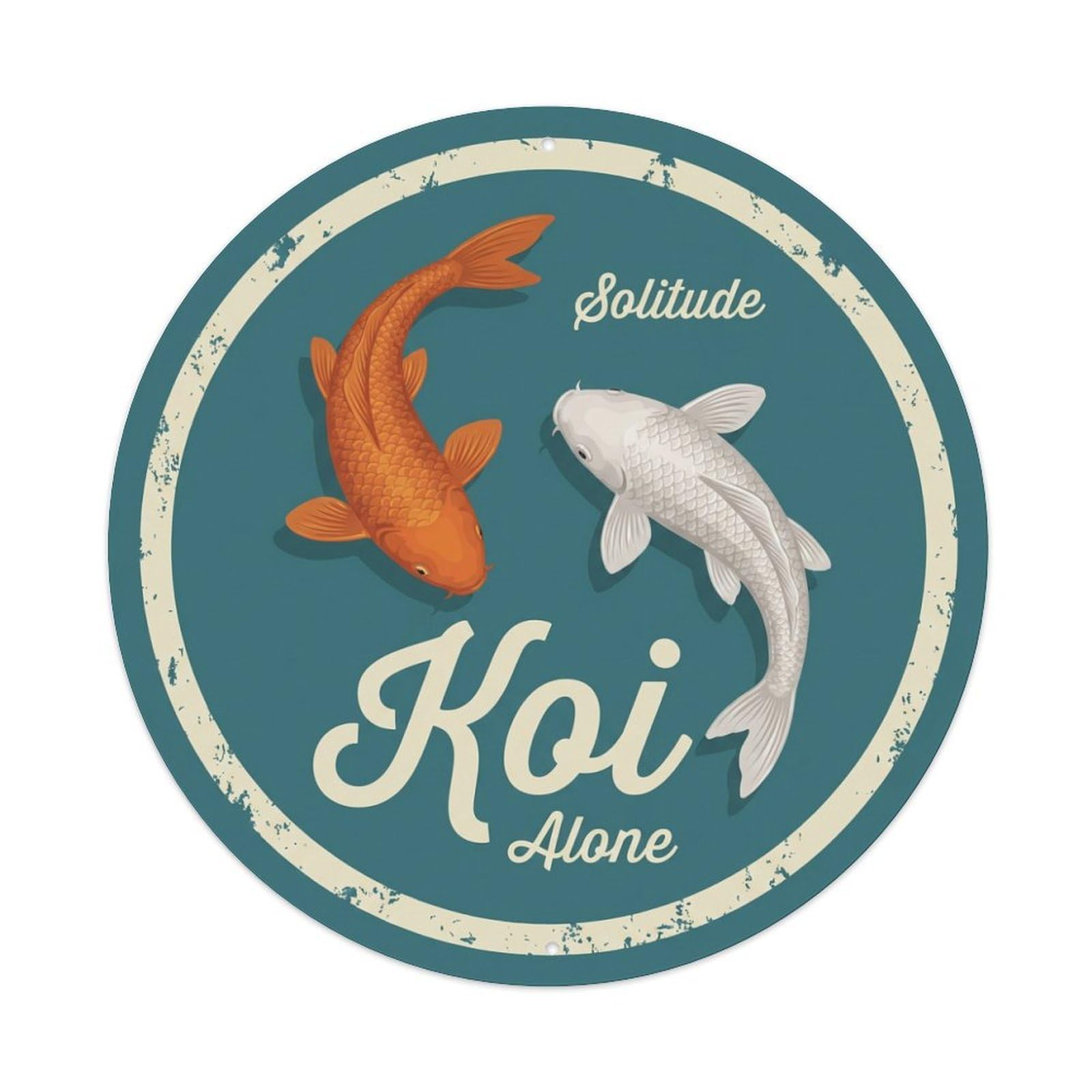 Koi Fish Solitude Alone Waters Quiet Reflection Peaceful Contemplative Metal Tin Sign