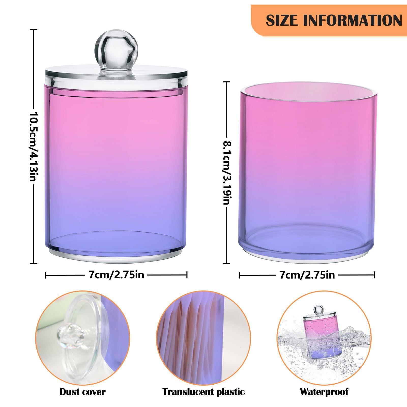 Luxury Purple Pink Qtip Dispenser Apothecary Jars Bathroom Qtip Holder Storage Canister Plastic Jar 10 Oz for Cotton Ball Swab Round Pads Floss 4pcs